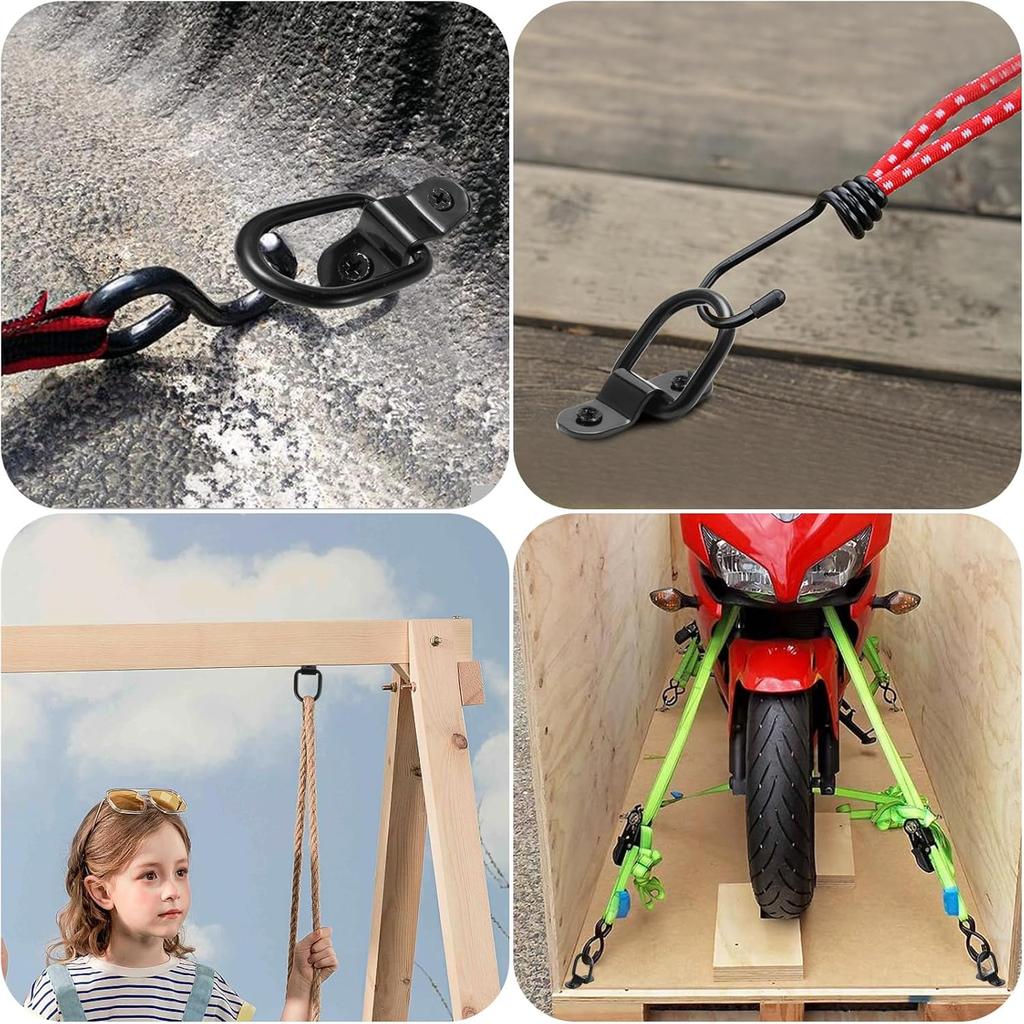 6 PCS D Ring Tie Down Anchor, D Rings Heavy With Duty, 3-Rd Generation Trailer Tie Down Anchors, 2400Lbs Breaking Strength, 1/4" Hooks For Trucks,