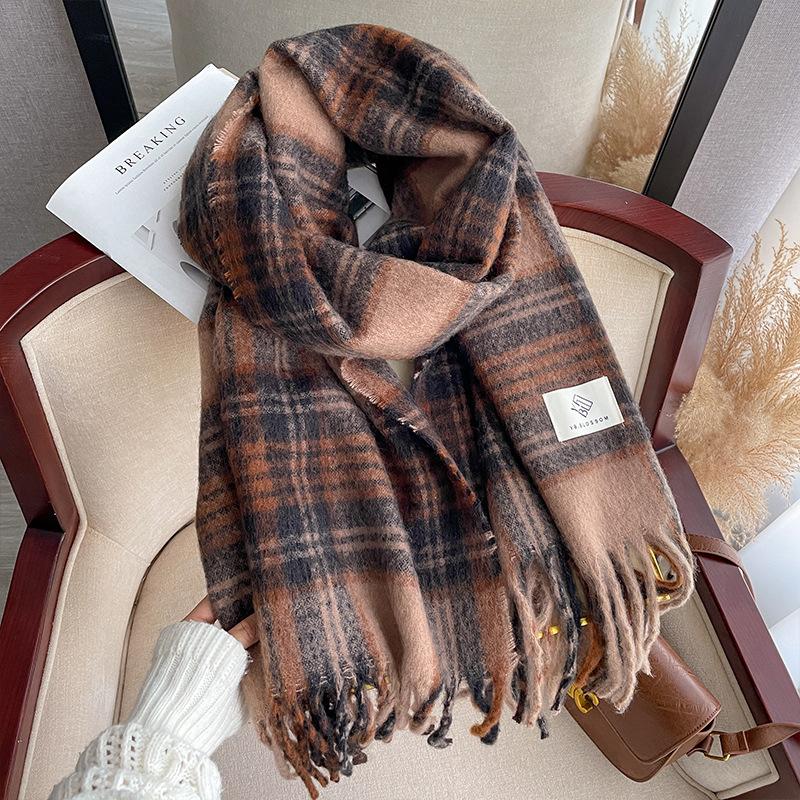 Mint green small fresh imitation cashmere scarf women's literary plaid versatile winter warm couple shawl