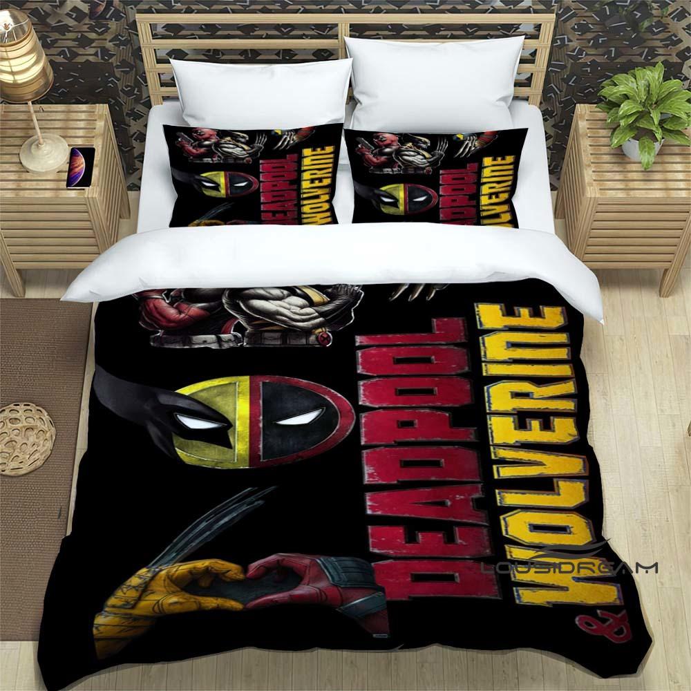 3D printed cartoon Deadpool duvet cover and pillowcase bedding set, suitable for boys and girls' bedroom decoration, children's