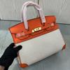 Borsa in Tela Platino con Pelle di Mucca Stampata Litchi Strato Superiore 25-30CM (H02 Tessuto BK)