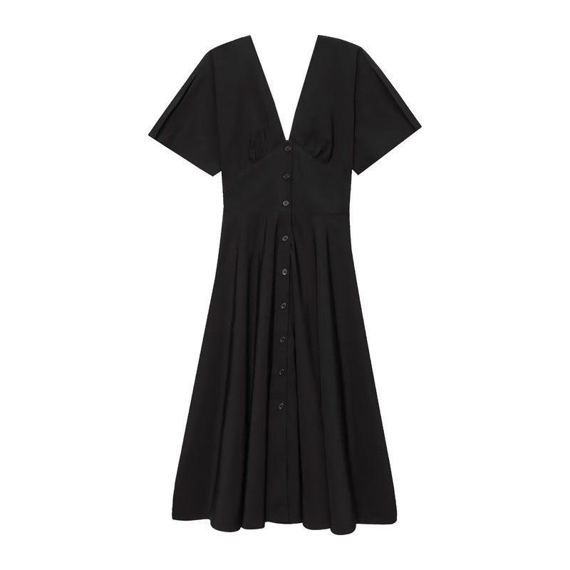 Kaslead New Women Clothes Western Style Button Decoration V-neck Midi Jumpsuit Long Dress 3242512 250