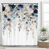 Watercolor Bohemian Floral Shower Curtain, Blue Floral, Waterproof Bathroom Curtain, Decorative Fabric Home Curtain With Hooks