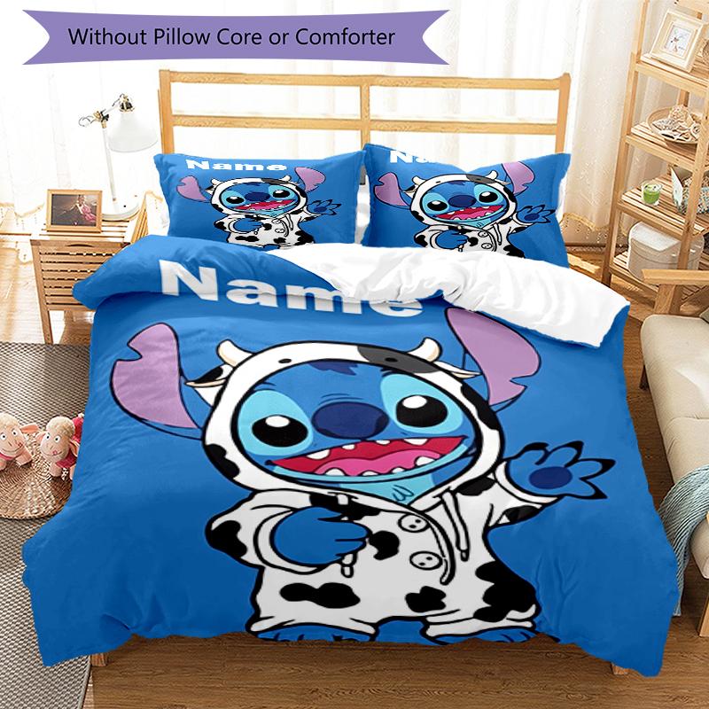 3pcs Custom Name Stitch Bedding Set Duvet Cover Closure Includes 1 Duvet Cover & 2 Pillowcases, Soft and Comfortable for All Seasons.