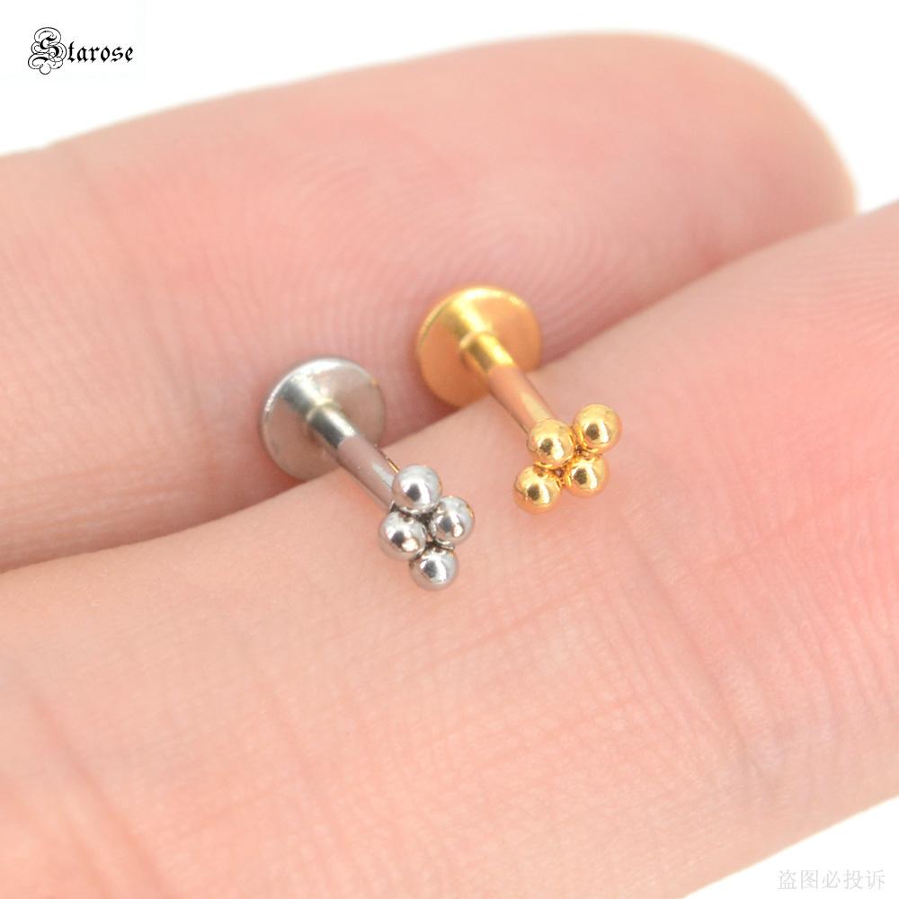 1Pc 1.2x6/8mm G23 Titanium Base Stainless Steel Studs Lip Labret Piercing Nose Helix Piercing Conch Tragus Earrings Flat End