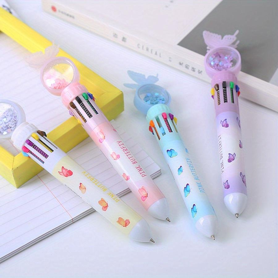 10pcs 0.5mm Butterfly Sequin Ballpoint Pen Press Ten Color Ballpoint Pen Color Graffiti Account Pen Oil Pen Stationery