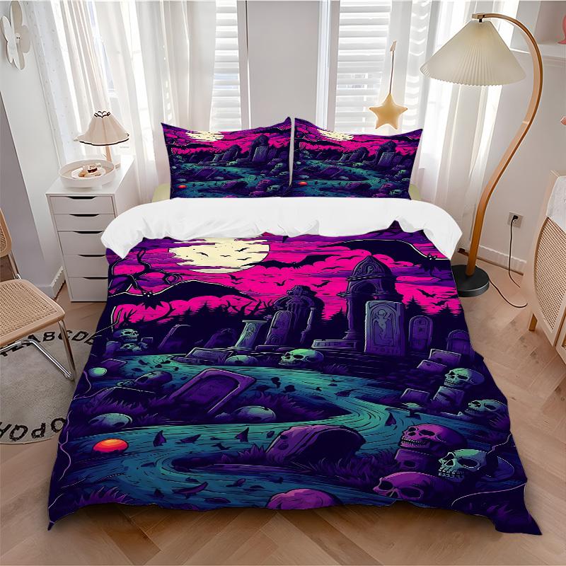 

3pcs Graveyard Moonlight Bedding Set, Includes 1 Comforter + 2 Pillowcases, Without Pillow Inserts, Soft Comfortable, Lightweight Breathable 135x200cm