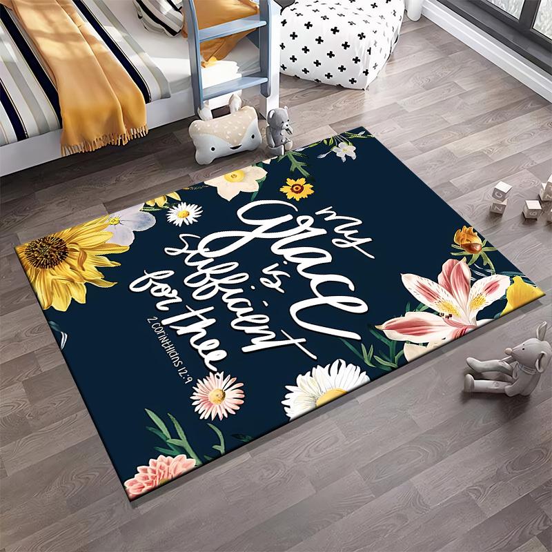 Floral Inspirational Quote Rug Non-slip Rug Suitable for Living Room and Bedroom Sofas.