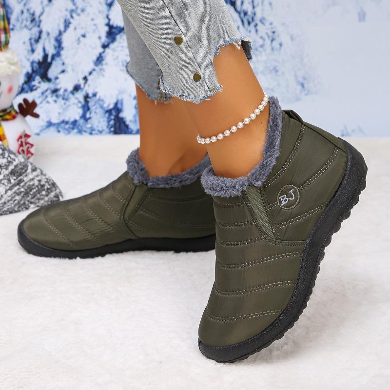 

Мода 2025 Зимние Утепленные Пара Снежные Ботинки Теплая Повседневная Обувь Хлопковый Флис Подкладка Низ Круглый Носок Плоский ботинок 36