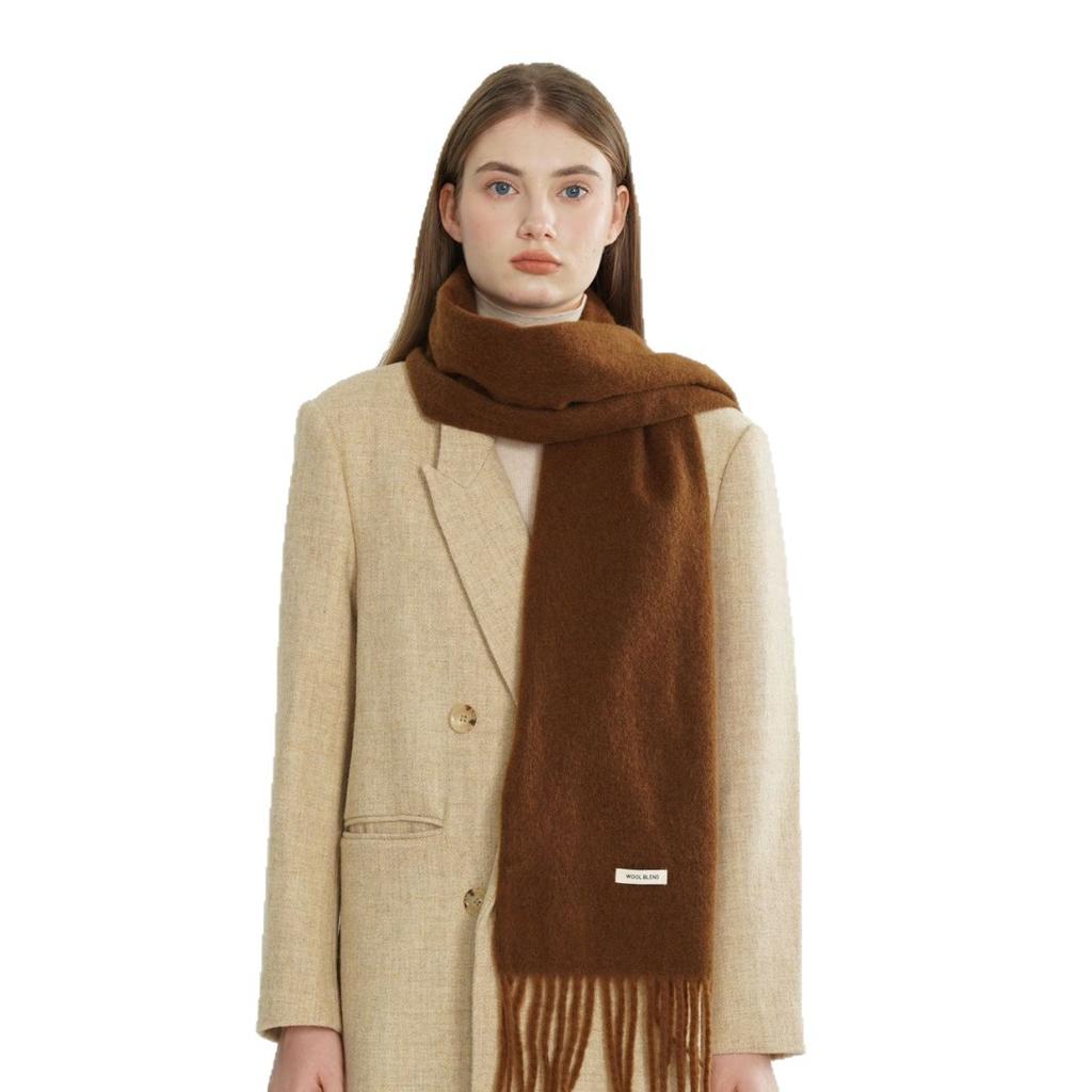Solid Color Winter Women's Scarf Woven Tassel Wool Blend Versatile Fashionable Warm Thickened Scarf