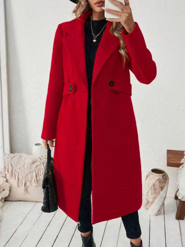 European-American Autumn/Winter Hot-Selling Woolen Double-Breasted Turn-Down Collar Coat (2025)