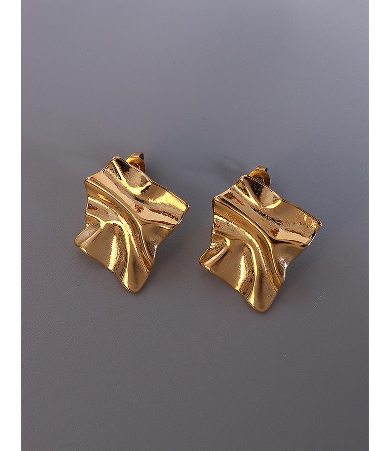 Dongdaemun Pleated Textured Earrings In 18K Gold-Plated Titanium Steel