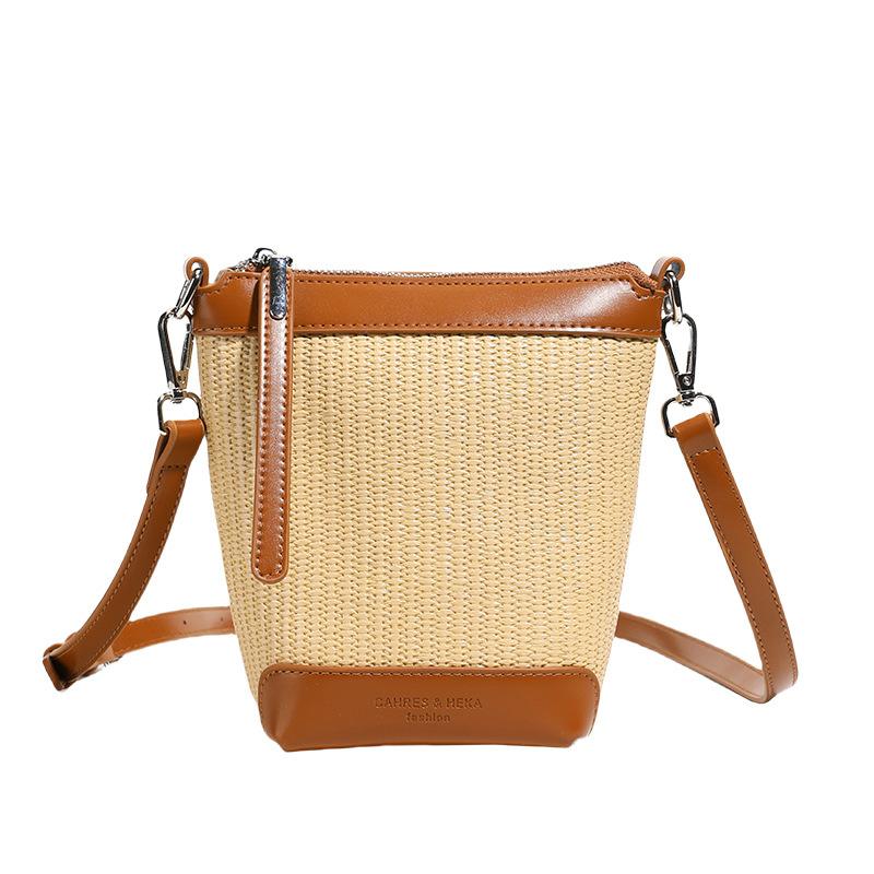 Fashion straw woven bag women's new trend woven shoulder messenger women's bag beach casual bucket bag