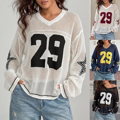 New-style Knitted Openwork Sheer Pullover-style Long-sleeved Beach Cover-up Sun Protection T-shirt for Women
