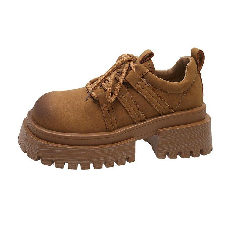 European Station British Style Comfortable Single Shoes Women's 2025 Autumn New Lace-up Versatile Breathable Thick Sole Heightening Loafers Tide