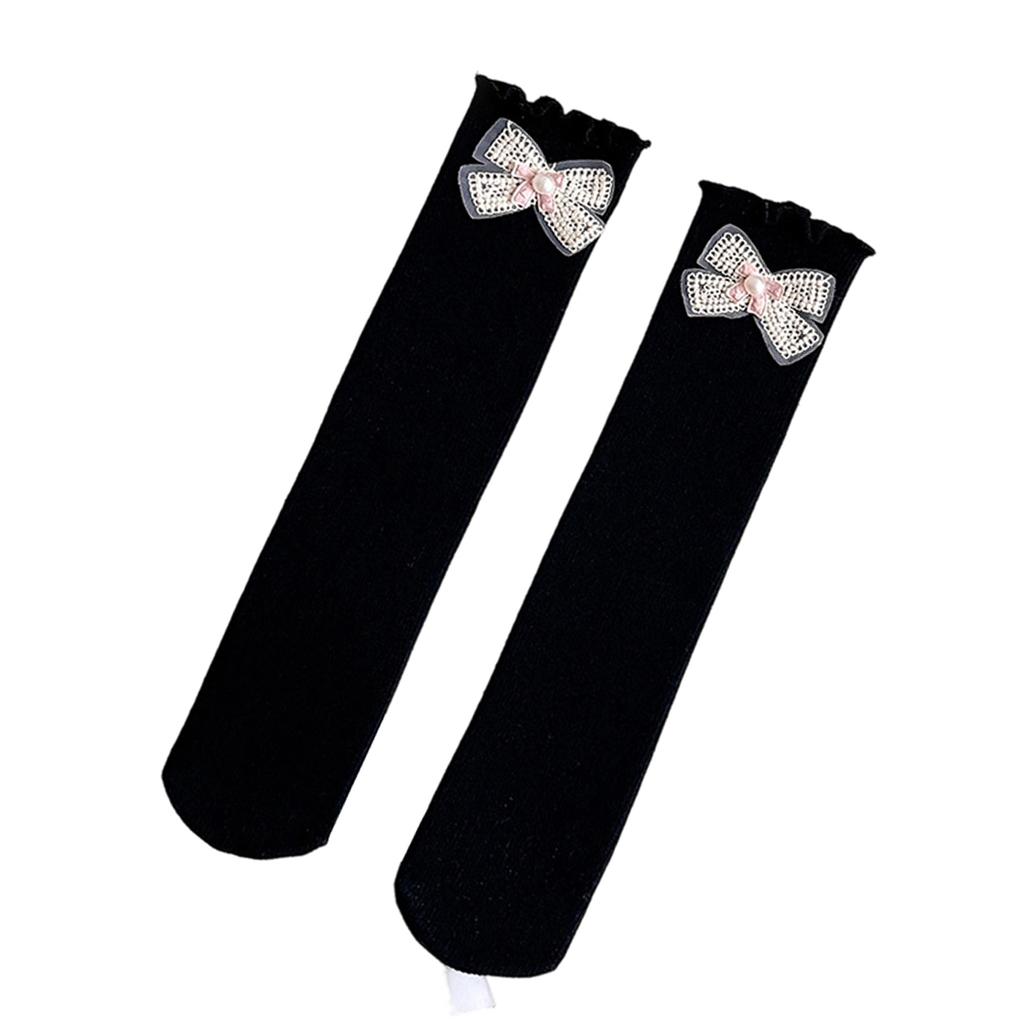 Children's Knee-high Socks With Bows And Lace Trim