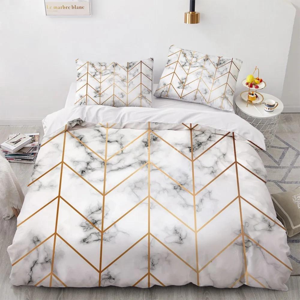 Comforter White Gold Marble Pattern Bedding Modern 3D S Twin Queen King Single Size Fashion Luxury Room Decor Women Gifts
