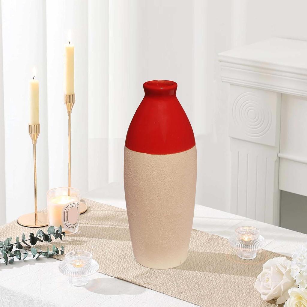 Handgefertigte rote Keramik-Blumenvase in Flaschenform (9,75 Zoll) für Heimdeko, Wohnzimmer, zum Verschenken, dekorative kleine Vase (Blume NICHT enthalten)
