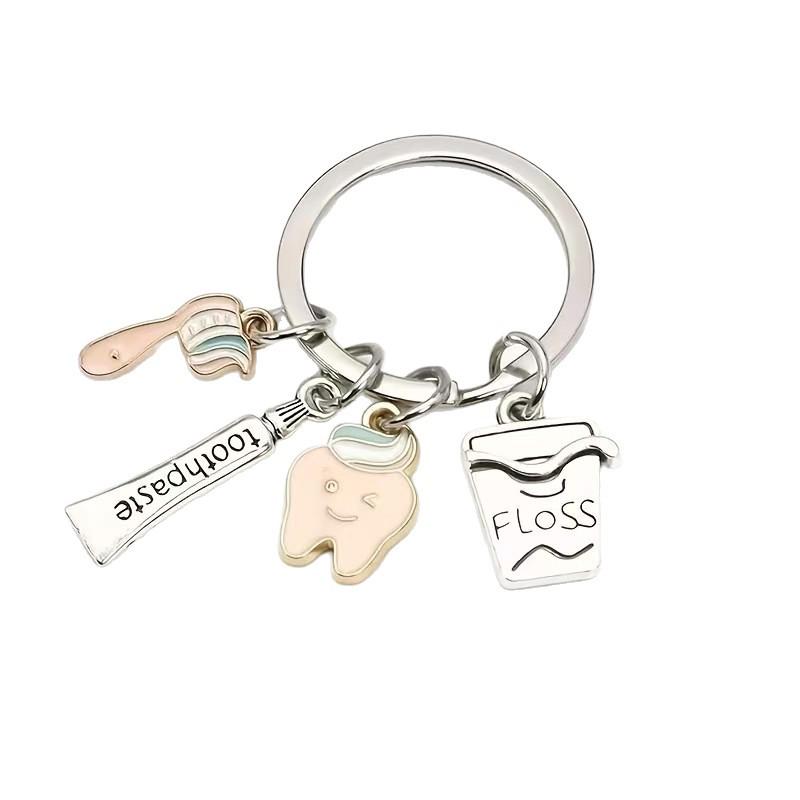 European and American Style Dental Care Keychain with Toothbrush, Toothpaste, and Floss - Creative Backpack Pendant Gift