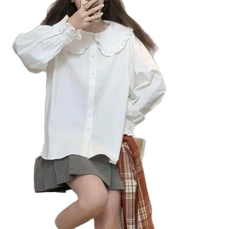 Japanese-style Student Doll Collar Lace Long-sleeve Shirt for Women, New Spring and Autumn Design Niche Shirt, Versatile Top