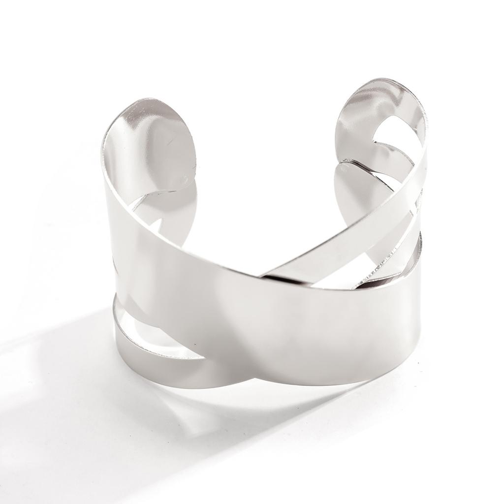 Bracelet Métal Surface Lisse Design Tendance, Bracelet Personnalisé Géométrique Creux Ouverture Croisée