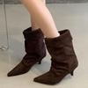 Pesstwei Winter Vintage Turned Over Edge Ankle Boots Women Designer Pointed Toe Thin Low Heel Shoes SHort Botas Zapatos De Mujer