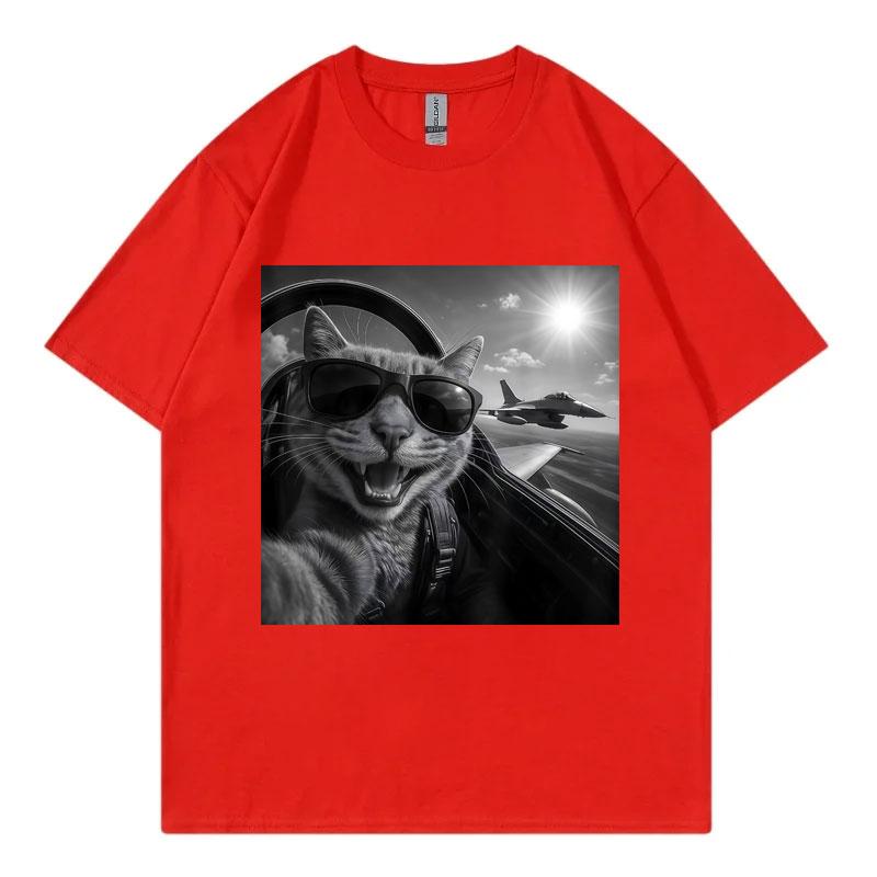 Cat Pilot Selfie Funny Meme Graphic T Shirts High Street Fashion Trend Short Sleeve Tshirts Unisex Unisex Casual 100cotton Tshirt