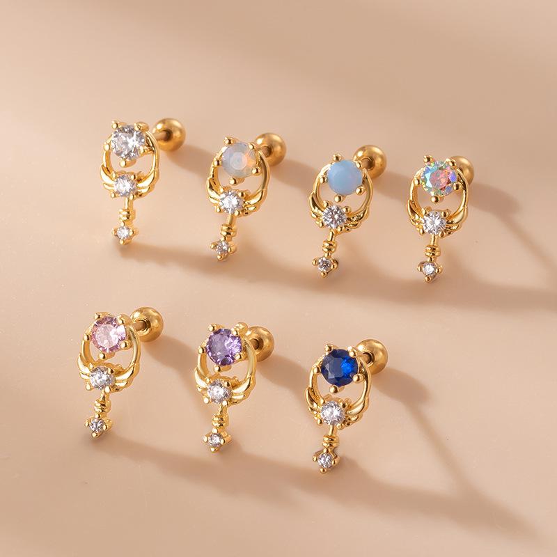 Boucles d'oreilles piercing cartilage en acier inoxydable bicolore zircon mode coréenne