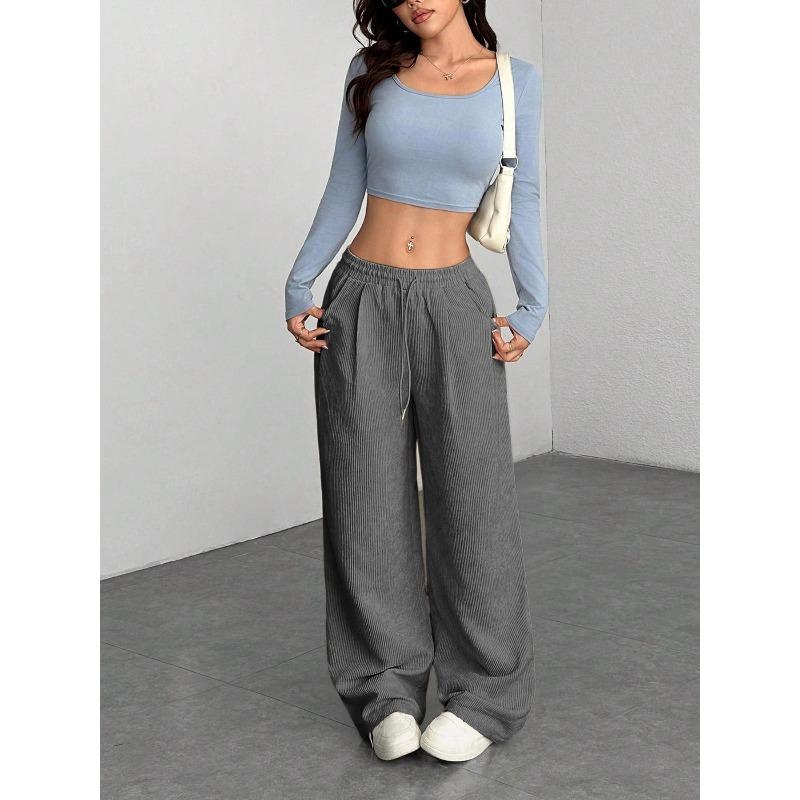 Popular European and American autumn new corduroy wide-leg pants women's loose and thin drape casual pants