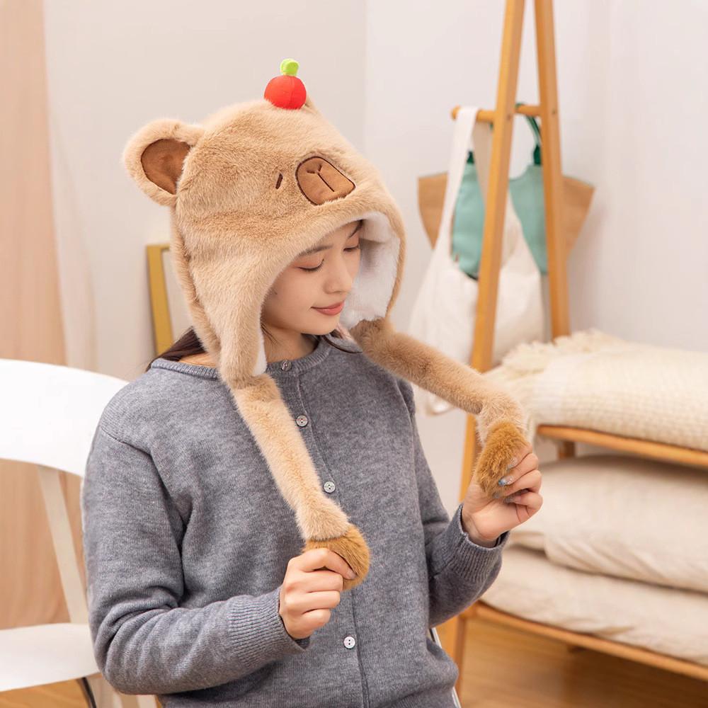 Capybara Hat Plush Movable Ears Winter Warm Cartoon Animal Hats Decorations