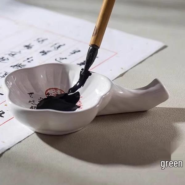 Ceramic Ink Butterfly Multifunctional Pen Rest and Ink Holder - Easy to Clean Water Dish Inkstone for Scholars and Beginners.