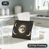 1pc Tissue Box, Vintage Celestial Full Moon Star Magic Pattern, 2D Flat Printing, Polyester Material, Folds Flat, Tissue Container, for Dining Table