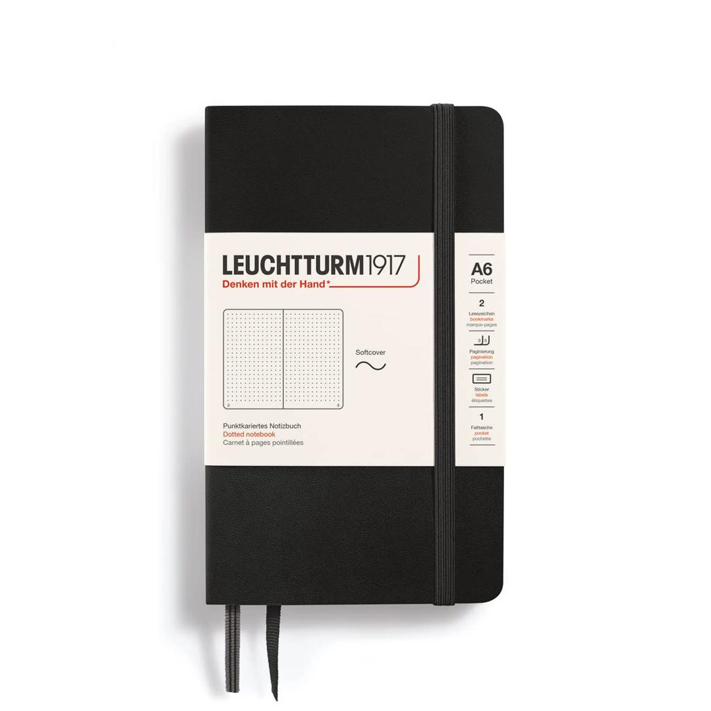 Leuchtturm Dot Soft Officially Imported Notebook, A6, Grid, Cover, Black, 311346,