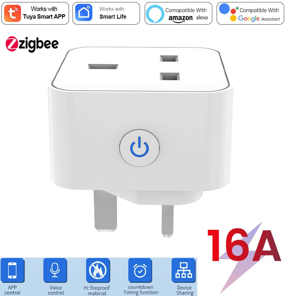 Tuya Smart Socket 16A/20A WiFi or Zigbee UK Plug 3pin Adapter Home Alexa Voice Control With Energy Monitering Function