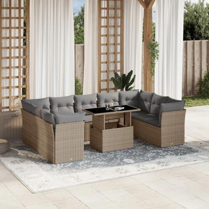 VidaXL Salon de jardin avec coussins 10 pcs beige résine tressée 3266819