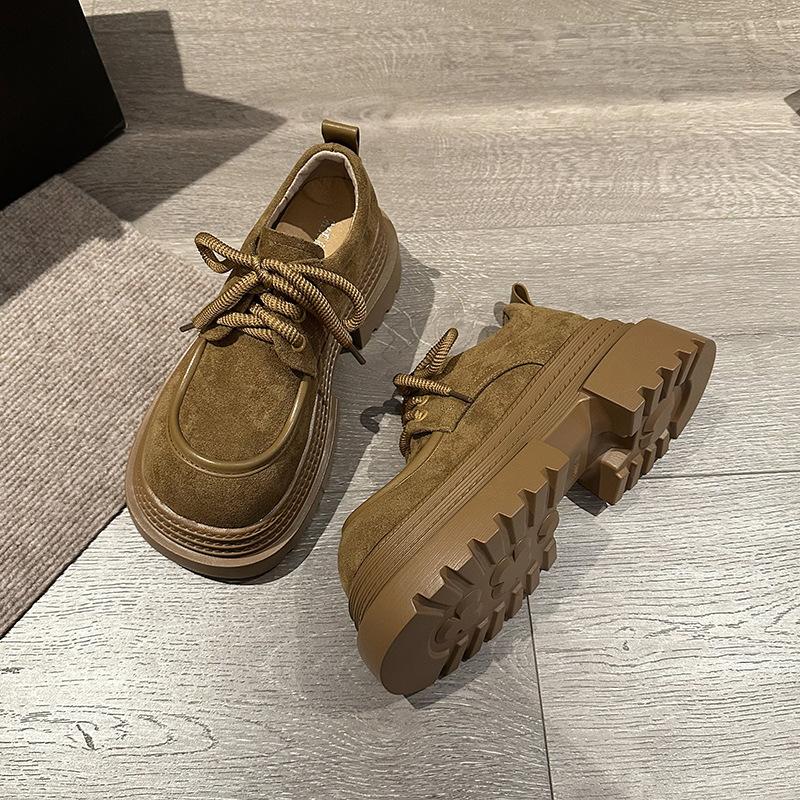 Retro Matte Loafer Small Leather Shoes Women's 2025 Spring New British Style Fashion Shorty Le Heightened Platform Shoes