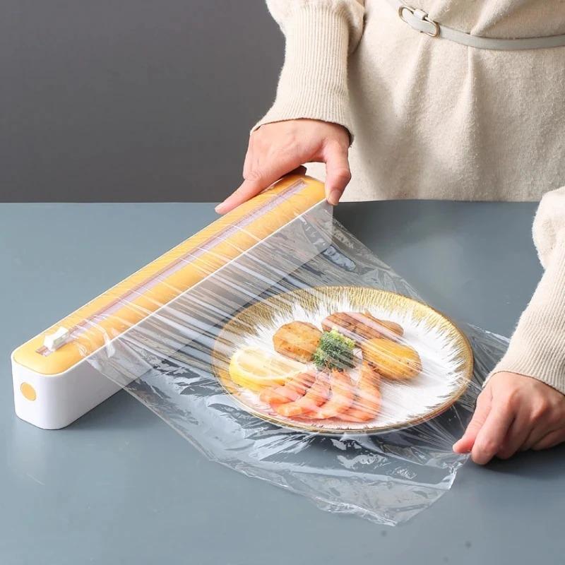 Food Film Dispenser Magnetic Plastic Wrap Dispenser with Cutter Storage Box Aluminum Foil Stretch Film Cutter Storage Holder
