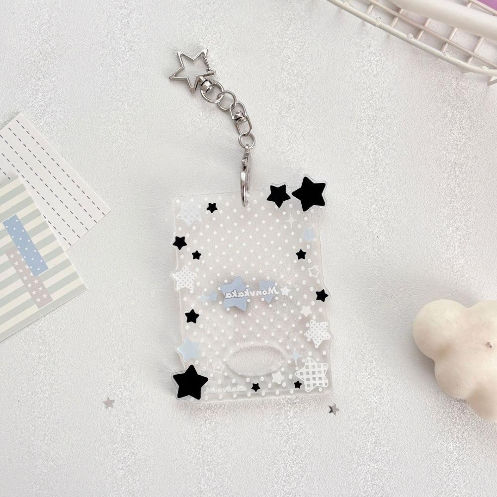 

Lovely Shining Stars Kpop Photo Card Holder Keychain 3 Inch Acrylic ID Card Cover Clear Portable Card Sleeve Bag Pendant чёрный