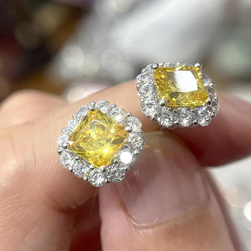 New Simple And Elegant Square Cubic Zirconia Earrings Bling Yellow Cz Dangle  Luxury Women Wedding Engagement Jewelry