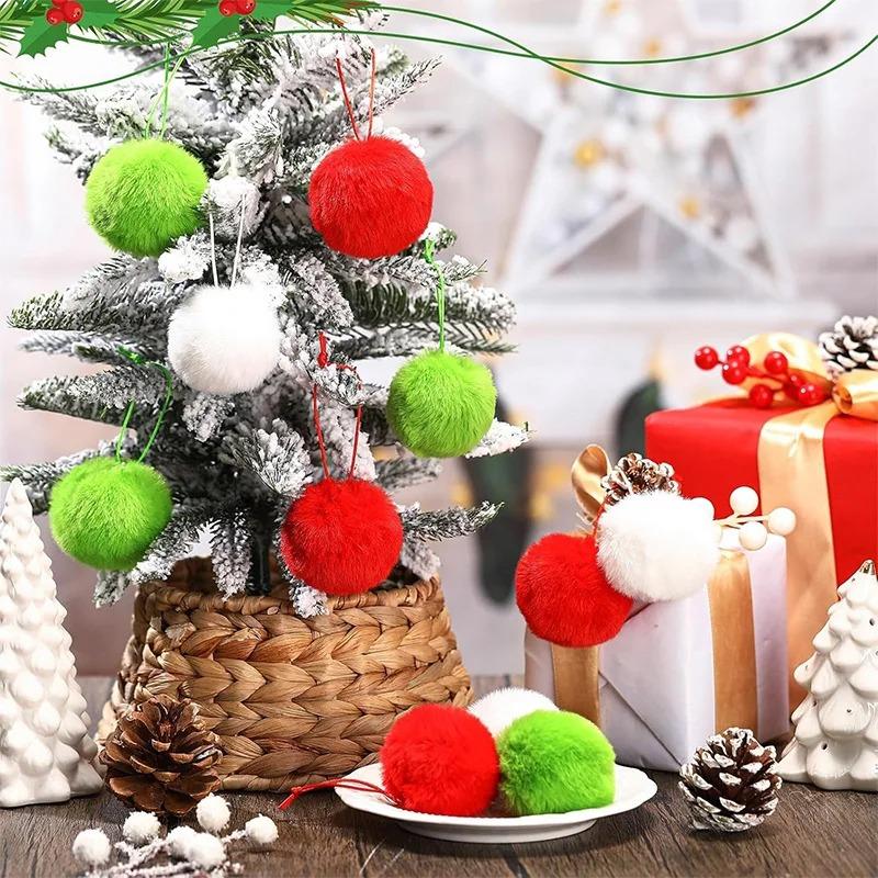 6Pcs 6cm Christmas Decoration Fluffy Ball Hanging Ornaments for Halloween Party Xmas Home New Year Gifts Navidad Decor Craft