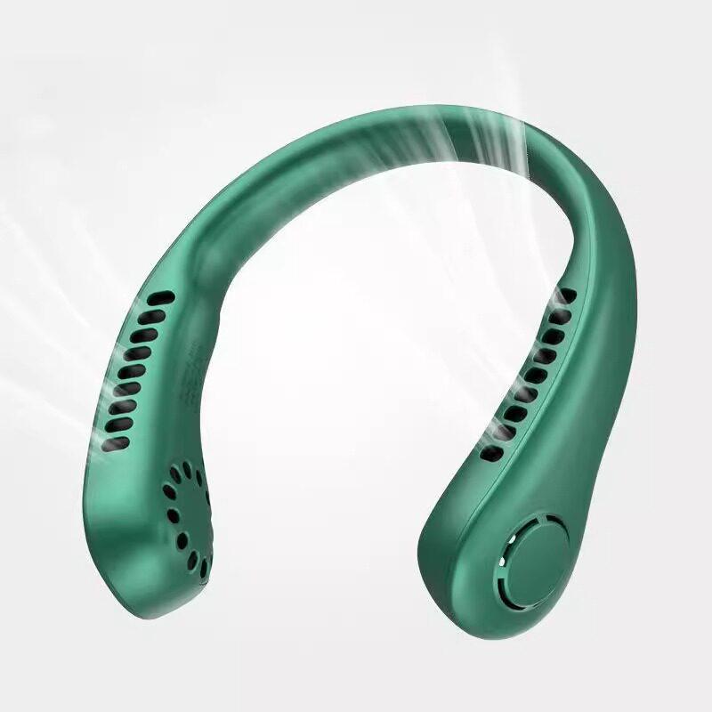 Rechargeable Bladeless Neck-Hanging Portable Mini Fan - Available in Green, White, and Pink.
