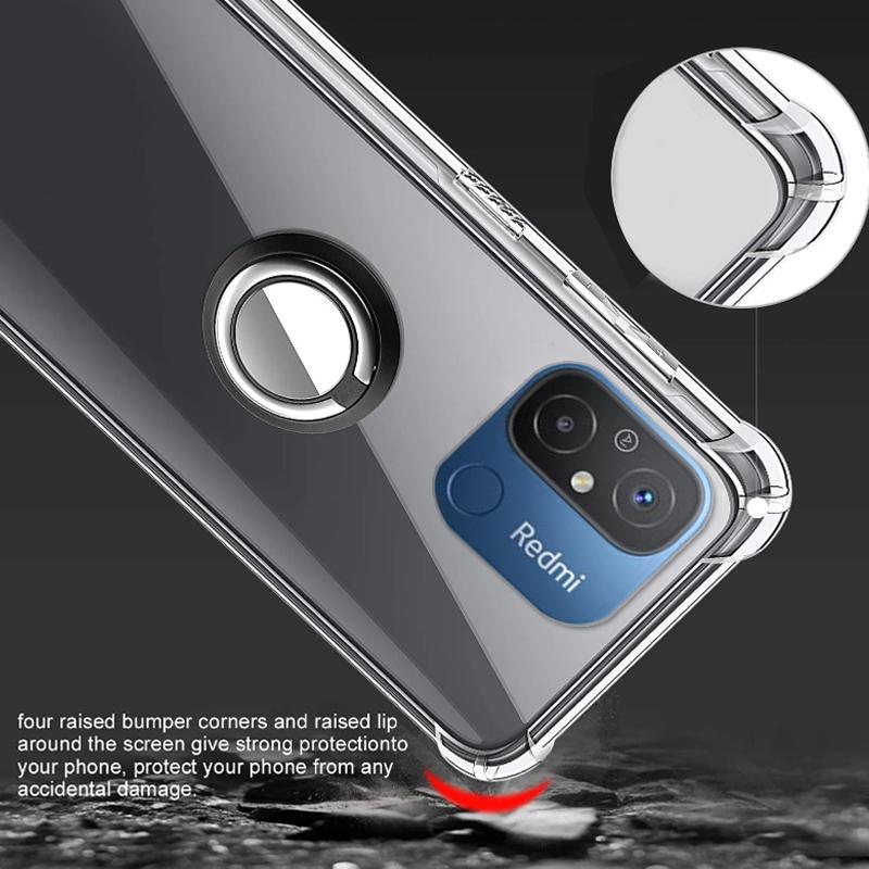 Ringständer klarer Fall für Redmi 12C 12 10C 10A 10X 9I 9C 9T 8A 7 6 Pro Halter Halterung Airbag stoßfest transparente weiche Silikon-Telefon-Rückseite