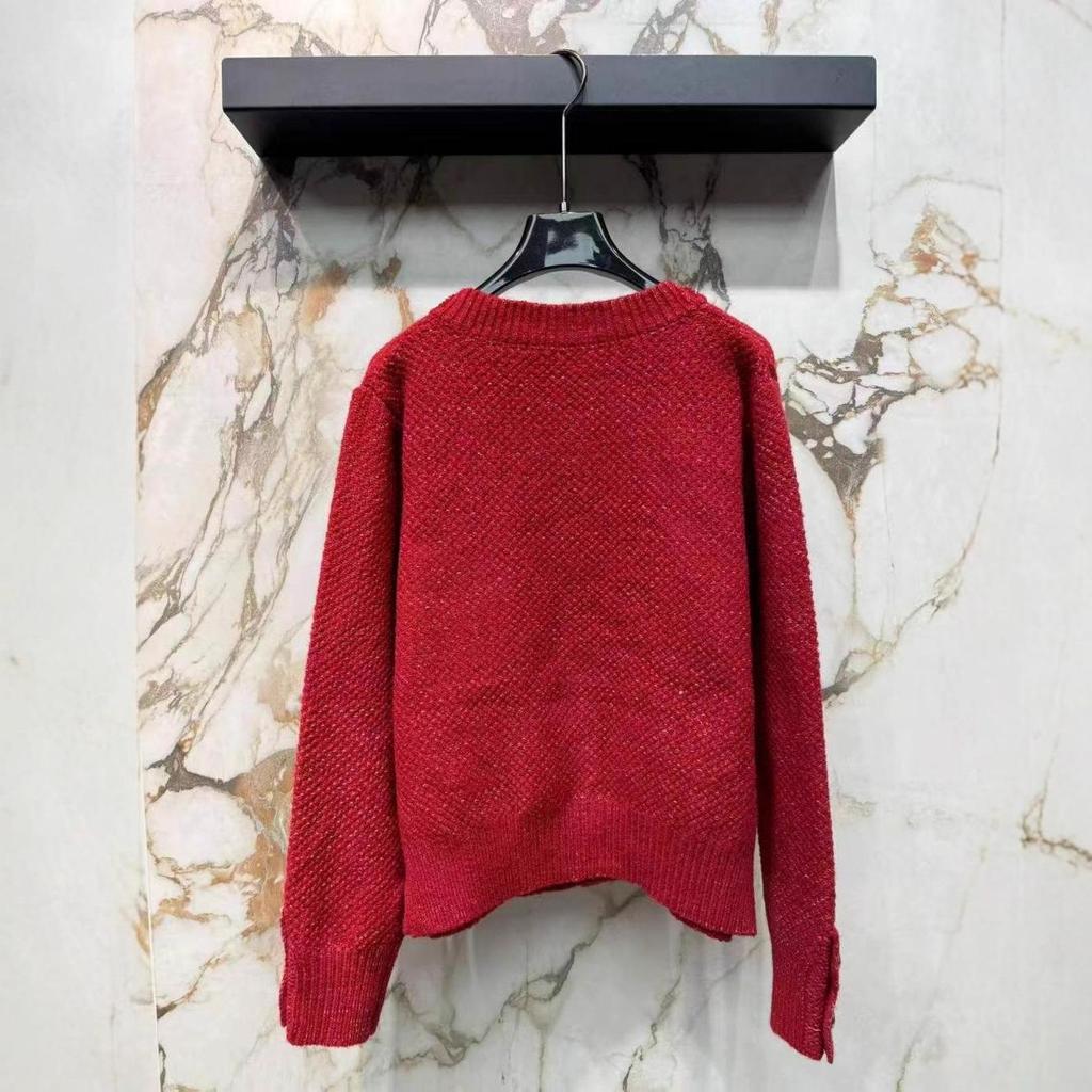 Miu Style 2025 Autumn/Winter New Arrival Letter Pocket Round Neck Single-Breasted Loose Cardigan Sweater