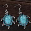 Retro Cute Rhinestone Turtle Dangle Pendant Tibetan Ear Hook Earrings Jewelry