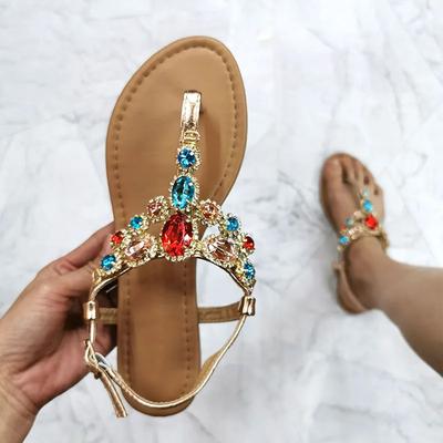 Fashion 2024 Summer Glodiator Women Sandals Colored Big Diamond Party Shoes Rhinestone Decoration Simple Comfort Casual Woman Sandalias