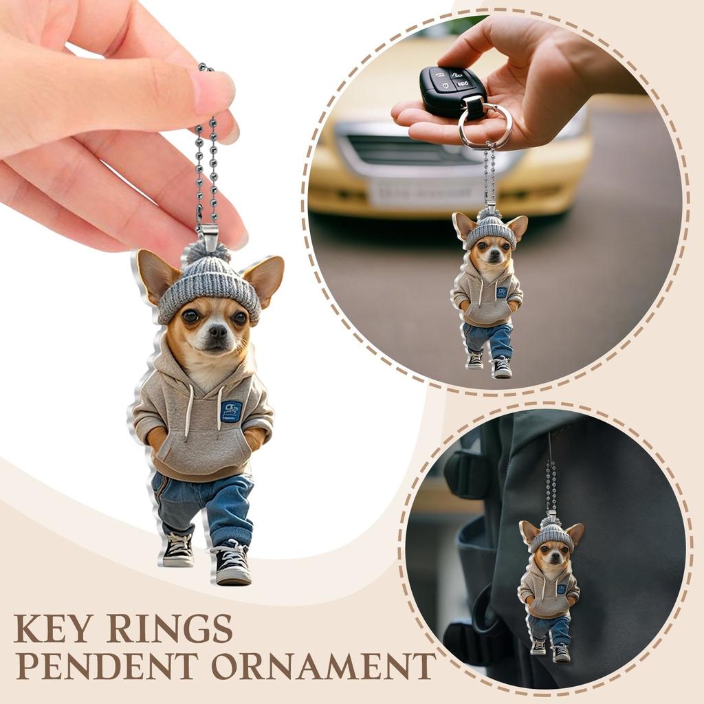 2D Cute Car Acrylic Flat Rearview Mirror Pendant Keychain Accessories