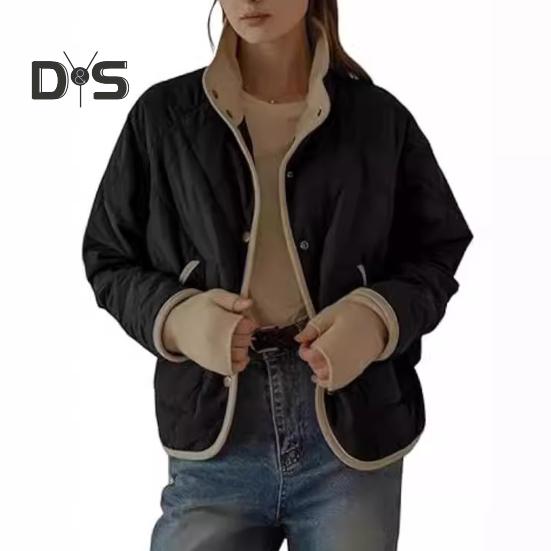 

Женское осенне-зимнее пальто с застежкой на пуговицы, высоким воротником, тонкими подкладками, длинными рукавами, кардиганом, курткой с карманами, повседневной одеждой, верхней одеждой для работы на открытом воздухе L чёрный