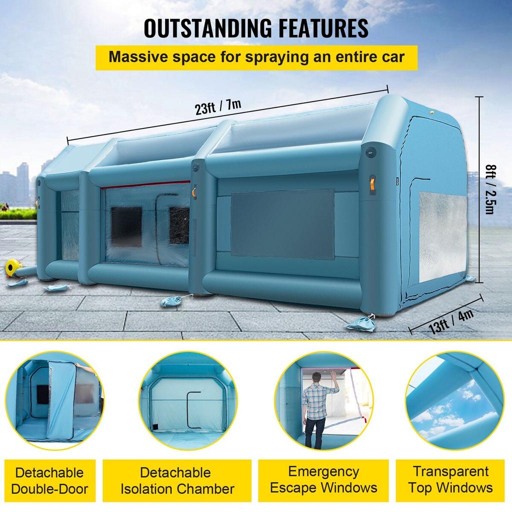 Inflatable Spray Booth Car Paint Tent 7 X 4 X 2.5 M Filter System 2 Blowers