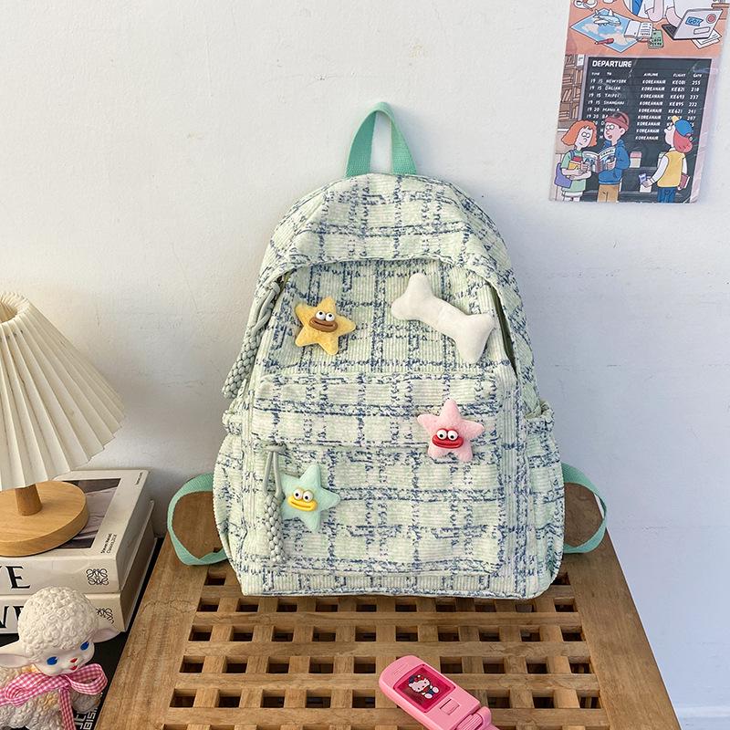 Plaid Cute Japanese Backpack for Girls - Versatile Travel & College Bag