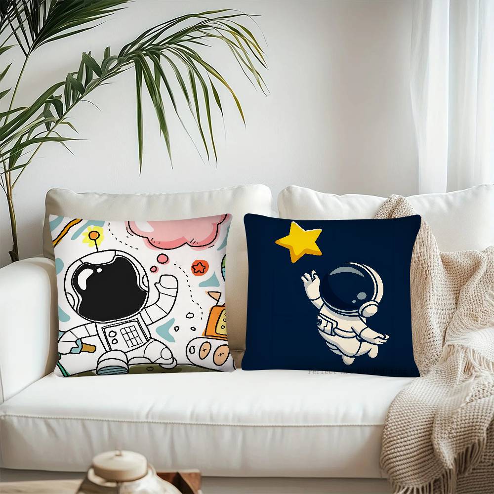 Cartoon Astronaut Rocket Spaceship Pillow Case Fashion Square Pillowcase Bedroom Sofa Room Ins Decoration Leisure