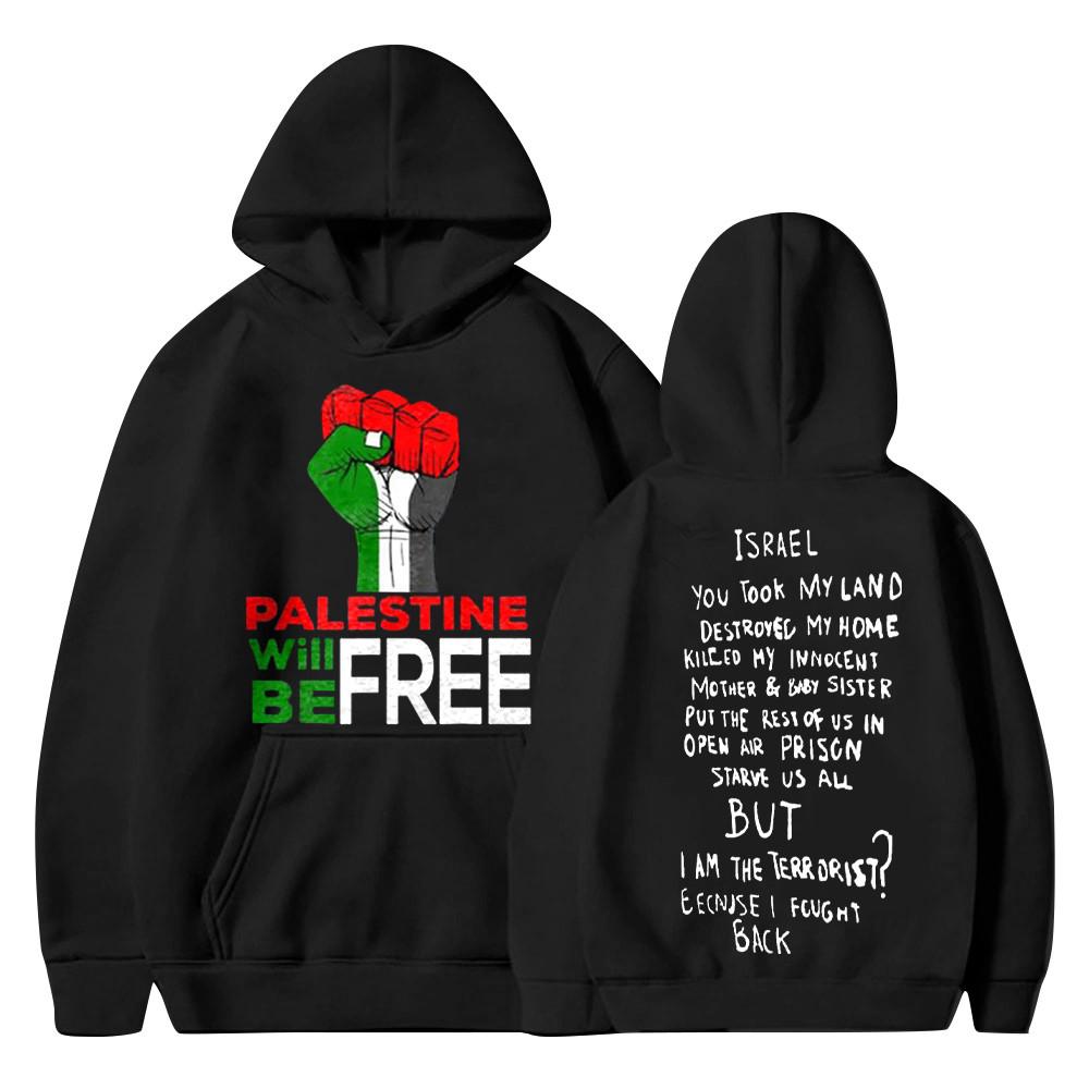 Printed Hood Round Neck Retro Long-sleeved Outdoor Loose Top L чёрный 2230₽